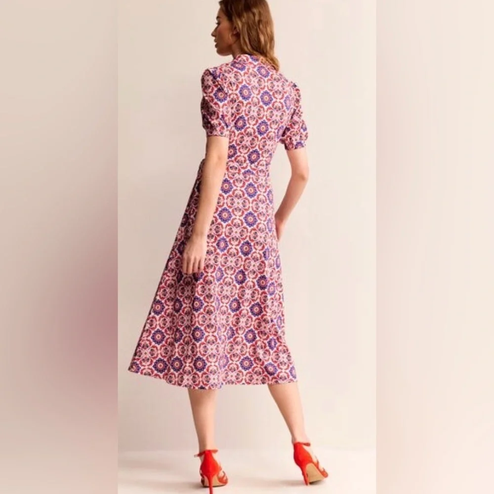 Boden, Libby, Bold Colorful Printed Tie-Waist Midi Dress - Picture 3 of 16